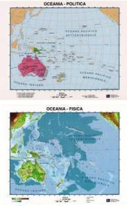 Oceania politica / fisica - Carta scolastica da banco
